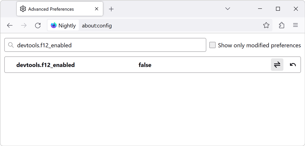 Disabling F12 in Firefox's about:config page