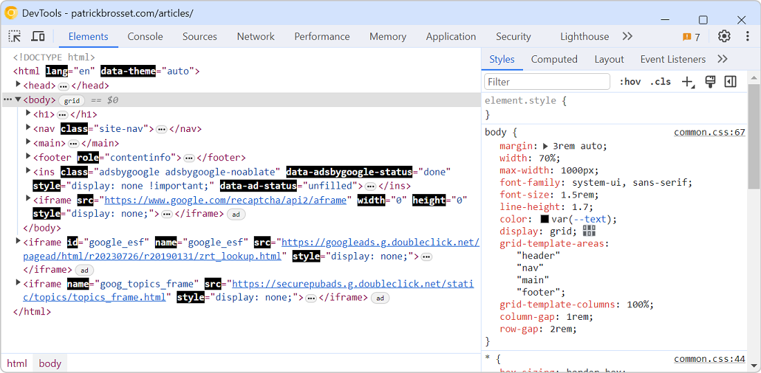 Chrome DevTools showing a custom theme where attribute names in the Elements tool are bolded