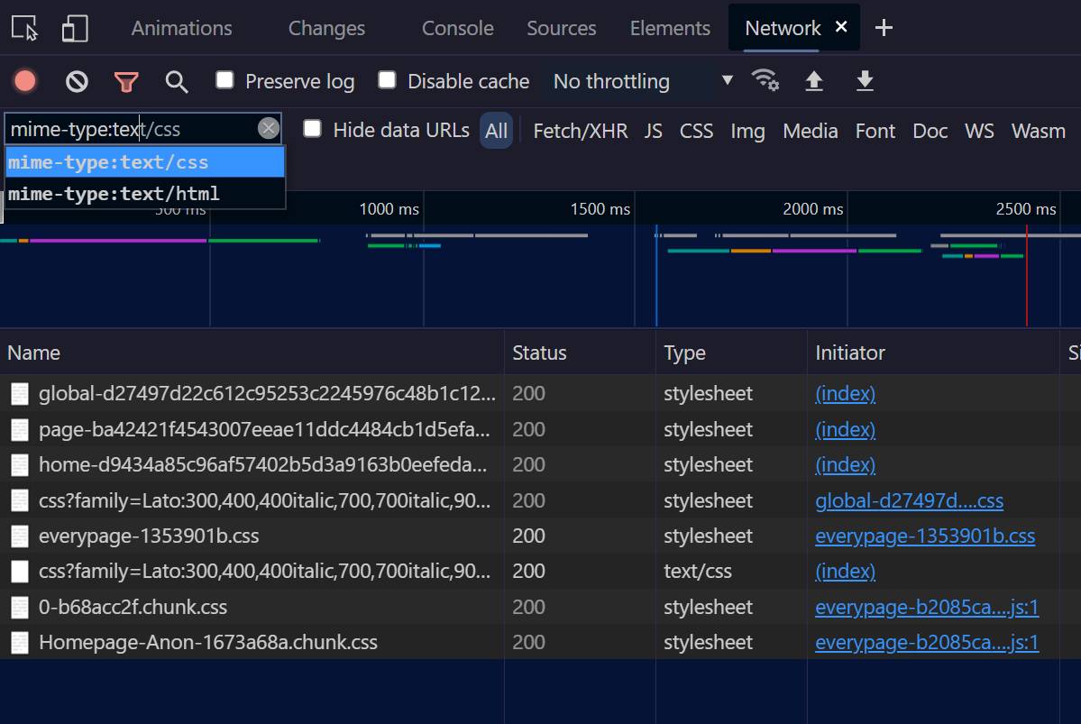Screenshot of the Network panel in Edge showing the filter input field