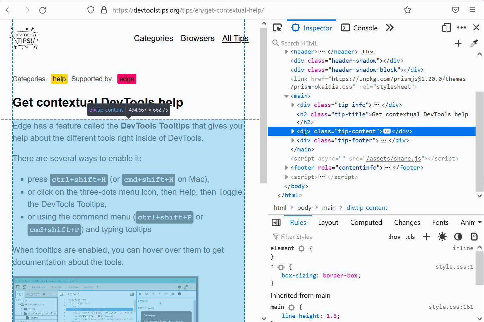 Animation showing taking a node screenshot in Firefox.