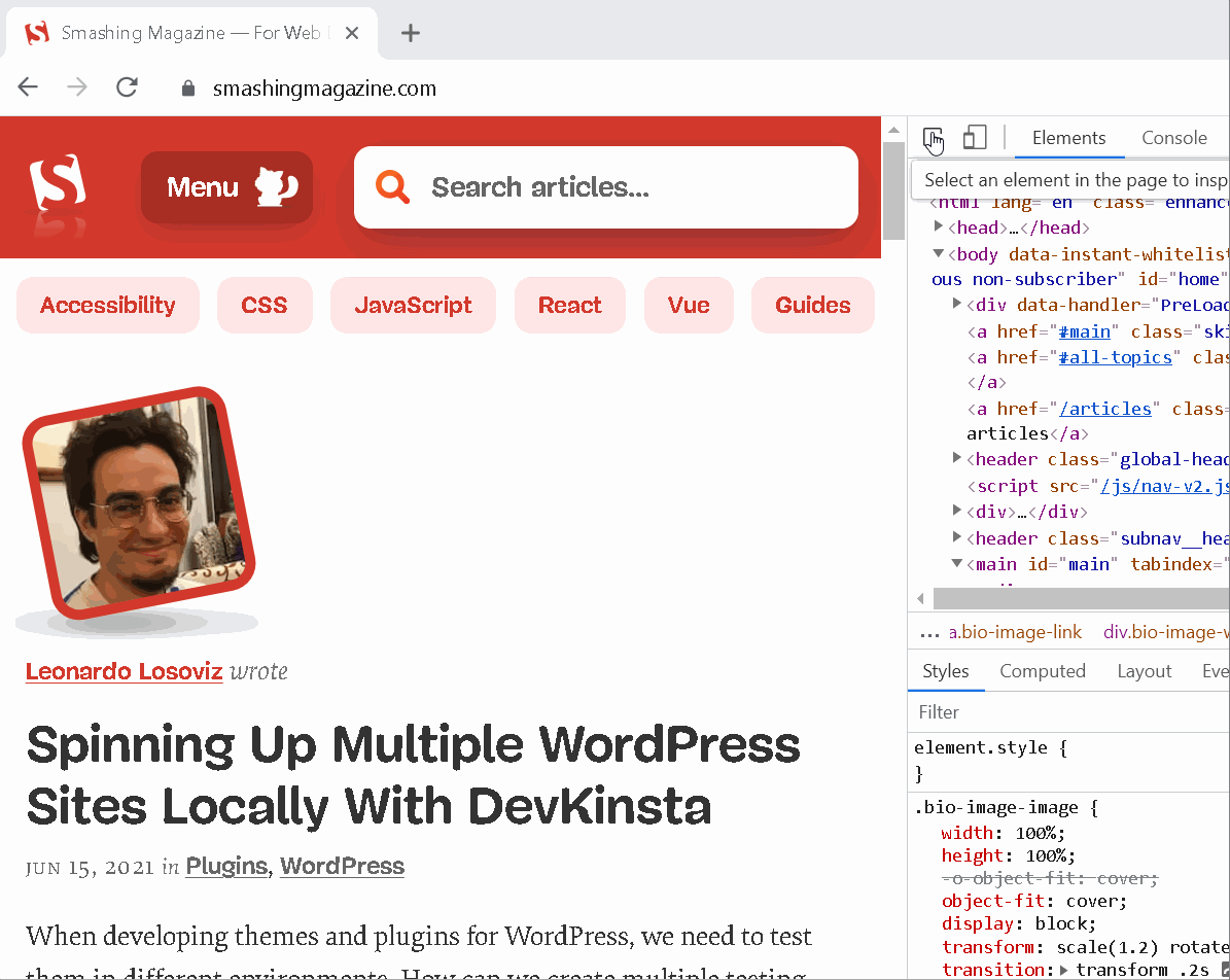 gif animation of the a11y tooltip in chrome