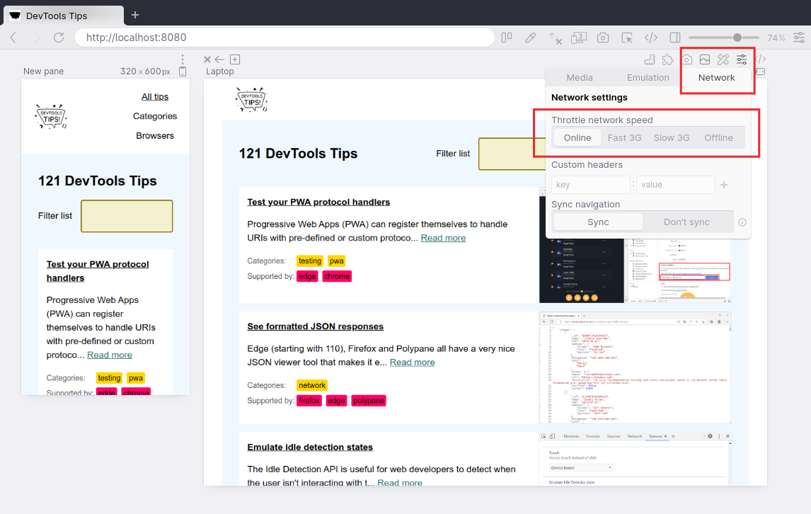 The Network option in Polypane.