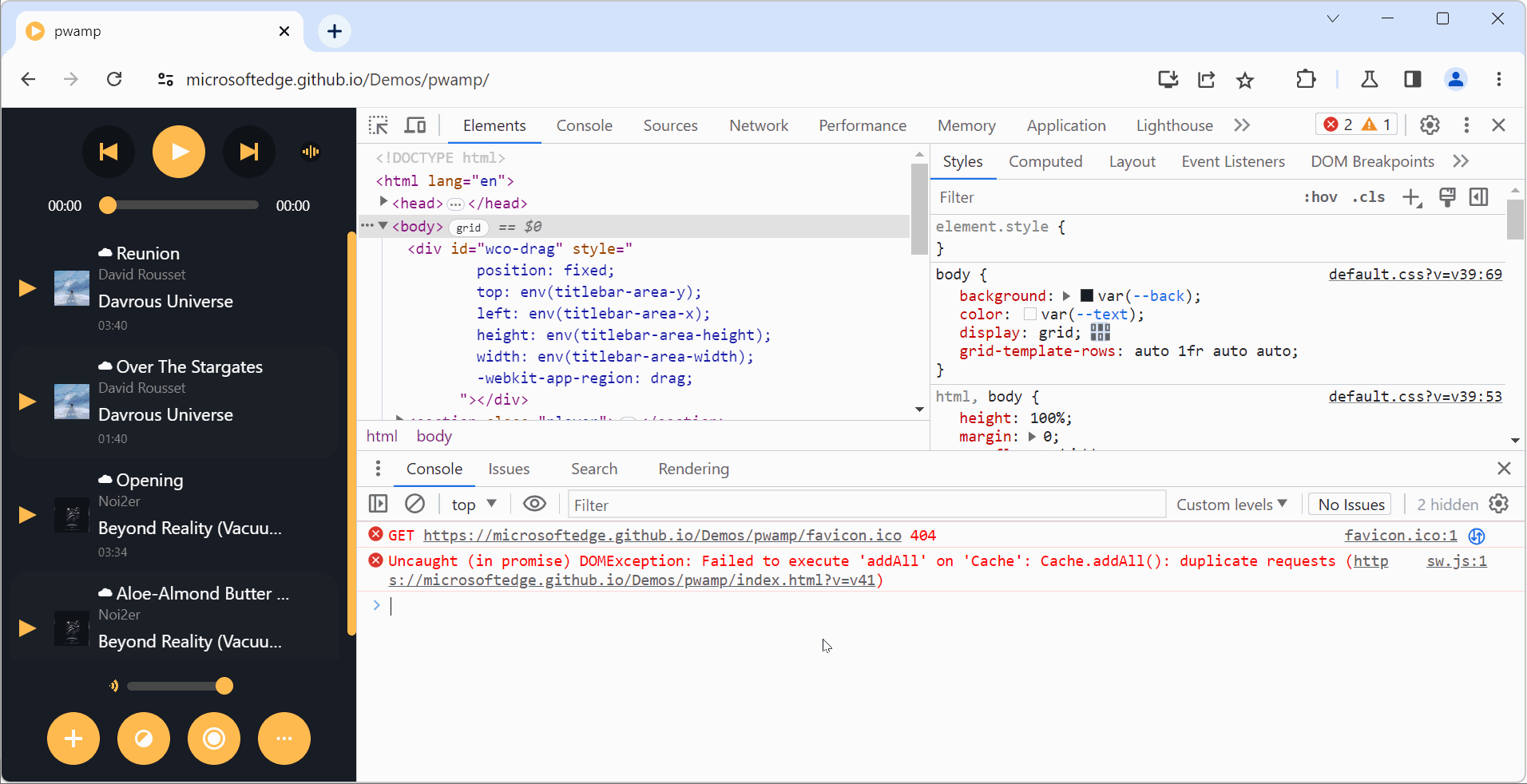 DevTools with the Console in the drawer, hiding and appearing again when the user selects the Console in the main panel and then goes back to the Elements tool